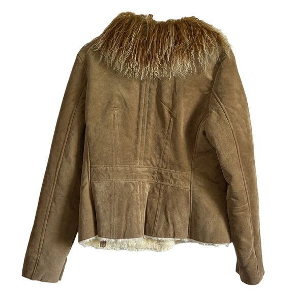 Boston Proper Womens Genuine Leather Suede Jacket With Mongolian Fur Trim Y2K - Picture 7 of 8